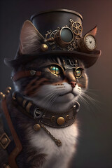 steampunk cat with a hat