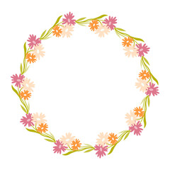 Fototapeta na wymiar Clip art of hand drawn wreath wild flowers on isolated background. Design for mother's day, springtime and summertime celebration, scrapbooking, wedding invitation, textile, home decor.