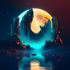 landscape with moon planet illustretion