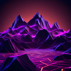 abstract background with mountains neon wireframe background