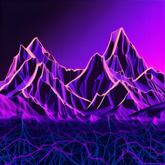 background mountain with stars neon future