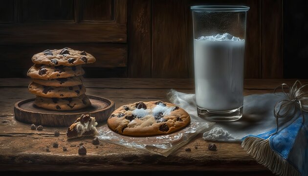 Cookies and Milk A Classic Combination for Any Occasion. AI Generative