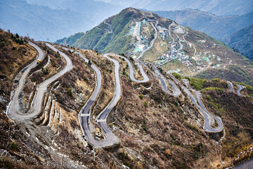 Winding road in Himalayas, Annapurna Circuit, Nepal