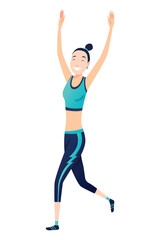 Mother running or jogging marathon. Active and healthy lifestyle. People participate in sportive activity. Cartoon isolated vector illustration scene