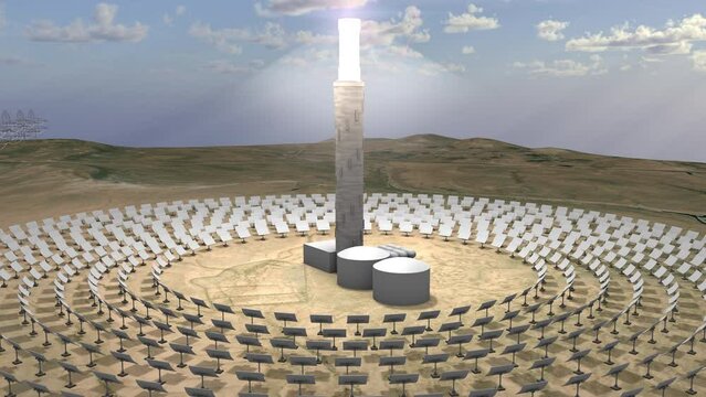 Concentrated solar power plant, harnessing the energy of the sun to produce electricity. green energy. sustainable energy.