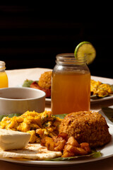 Brown sugar drink with refreshing lemon for breakfast in Colombia