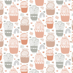 Hipster cactus seamless pattern. Cacti tribal boho background. Fabric print design. Succulent textile surface.