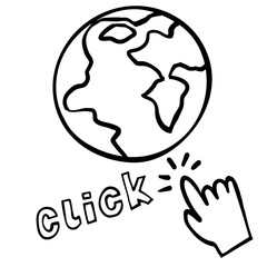 Globe go to web icon. Vector design. symbol for web. Doodle globe icon click hand