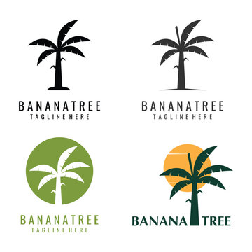 Banana Tree Silhouette Vector Simple Logo Template.