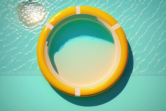 Water pool summer background with yellow pool float ring. AI Generation