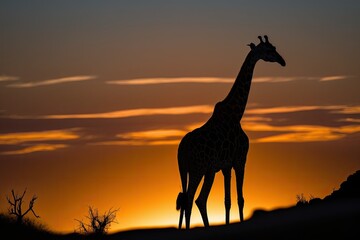 Fototapeta na wymiar giraffe at sunset - Illustration created with generative ai