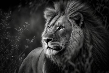 portrait of a lion - Black and White - Created with generative ai