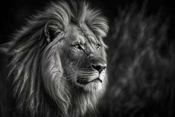 Fototapeta premium portrait of a lion - Black and White - Created with generative ai