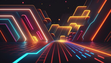 abstract neon background with bright lights and quantum tracing. Generative AI