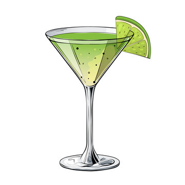 recommend clip art: Kamikaze cocktail, hand drawn alcohol drink with lime slice. Vector illustration on white background