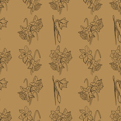 drawing daffodils flowers and buds seamless pattern retro
