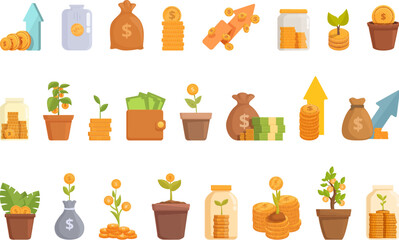 Investing money icons set cartoon vector. Market finance. Bank financial