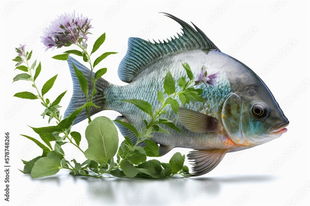Poster clipping path applied to an isolated white background showing a flowering fish mint leaf. generative