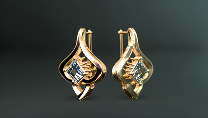earrings with diamonds closeup  -ai generative 