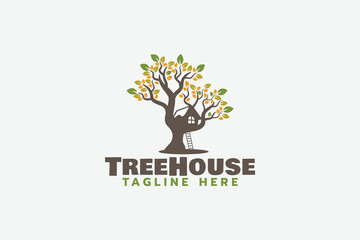 tree house logo with a beautiful tree house silhouette
