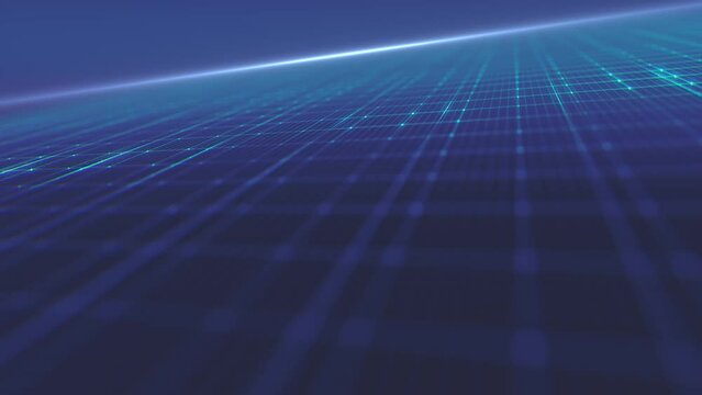 Abstract Technology Grid Background/ 4k animation of an abstract fractal synthwave grid technology background with glowing lines