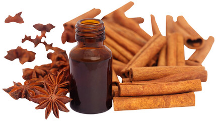 Some aromatic cinnamon with star anise and essential oil