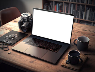 Modern Work Desk with Laptop and Coffee
