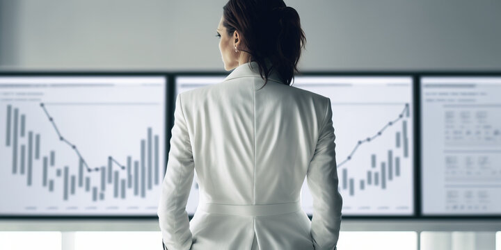 Stock trader, business woman control stock exchanges. generative AI