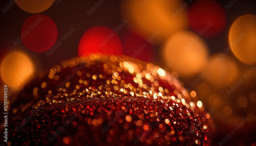 Poster a close up of a red object with a blurry background of red and yellow lights in the background and a