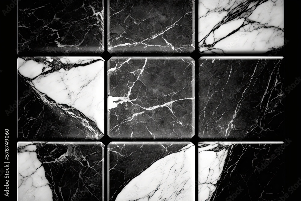 Poster contextual background in the form of a black and white square marble texture. generative ai