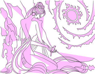 sketch vector illustration of abstract girl painting art