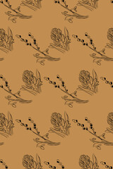 Seamless pattern bouquet with willow branch and hyacinth