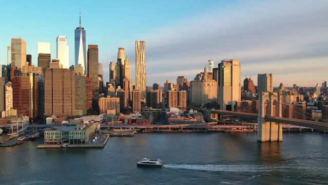 NYC Skyline from Brooklyn and East River 4K