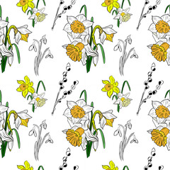 Spring flowers collection of seamless pattern drawing 48-1