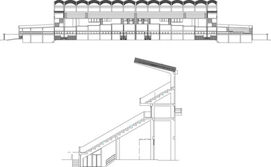 sketch vector illustration of section sports stadium building