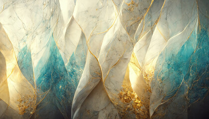 Blue and gold marble background. AI © OleksGraphics