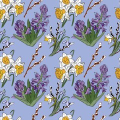 Spring flowers collection of seamless pattern drawing 61
