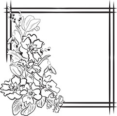 Vector drawing frame with spring flowers