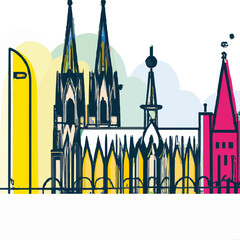 Sketches Of Cologne, Germany Skyline Illustration