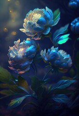 yndall light effects under the spectrum of beautiful light baby blue peony flowers