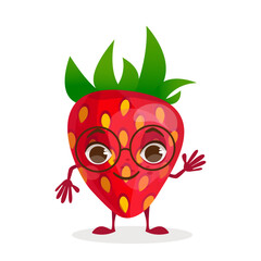 Berry cartoon character - Strawberry. Berries with face, arms and legs. Vector graphic.