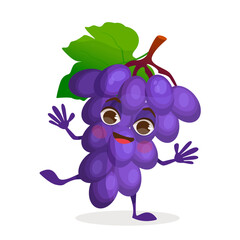 Berry cartoon character - Grape. Berries with face, arms and legs. Vector graphic.