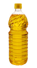 Vegetable oil in plastic bottle, corn oil for frying and cooking