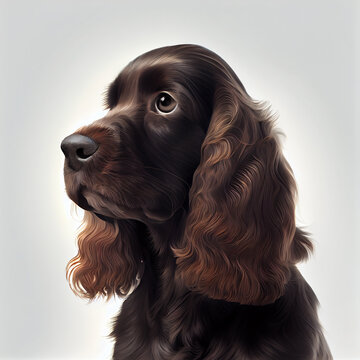 Cocker Spaniel portrait. Realistic illustration of dog isolated on white background. Dog breeds