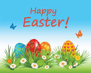Easter greeting card with colorful eggs - 578752436