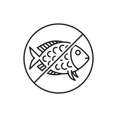 No fish sign icon line style isolated on white background. Vector illustration