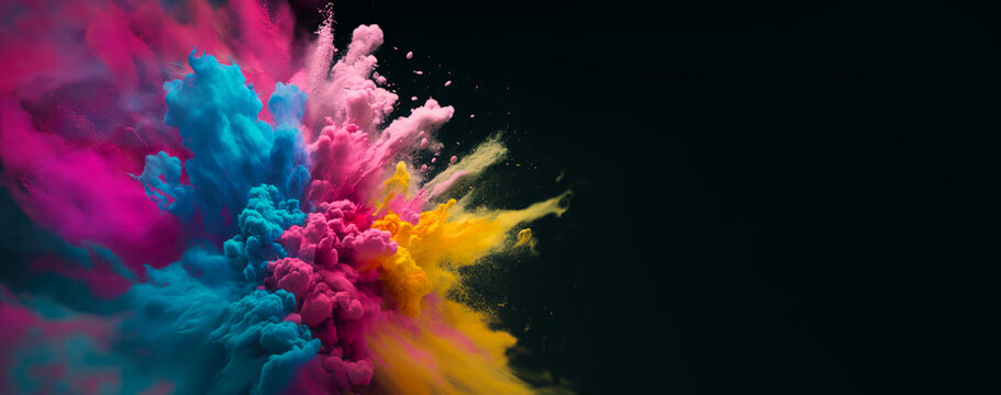 Colorful Dust Particle Explosion Isolated on Black. Generative AI