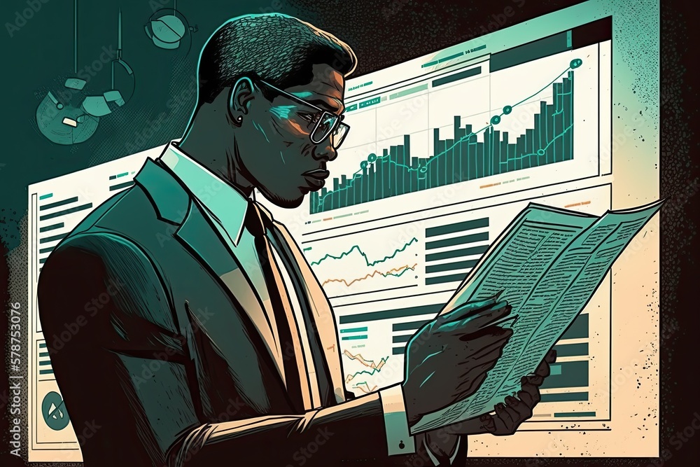 Poster analyst checking data as a concept illustration. generative ai