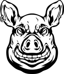 Pig head mascot. Angry swine logo. Hog illustration