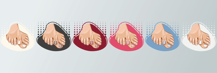 Pedicure logo collection, Beautiful Female Legs with Pedicure. Fashion and Beauty Illustration for Beauty Salon, Nail Tech
